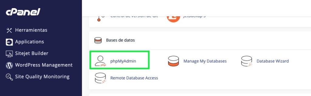 phpmyadmin en cPanel