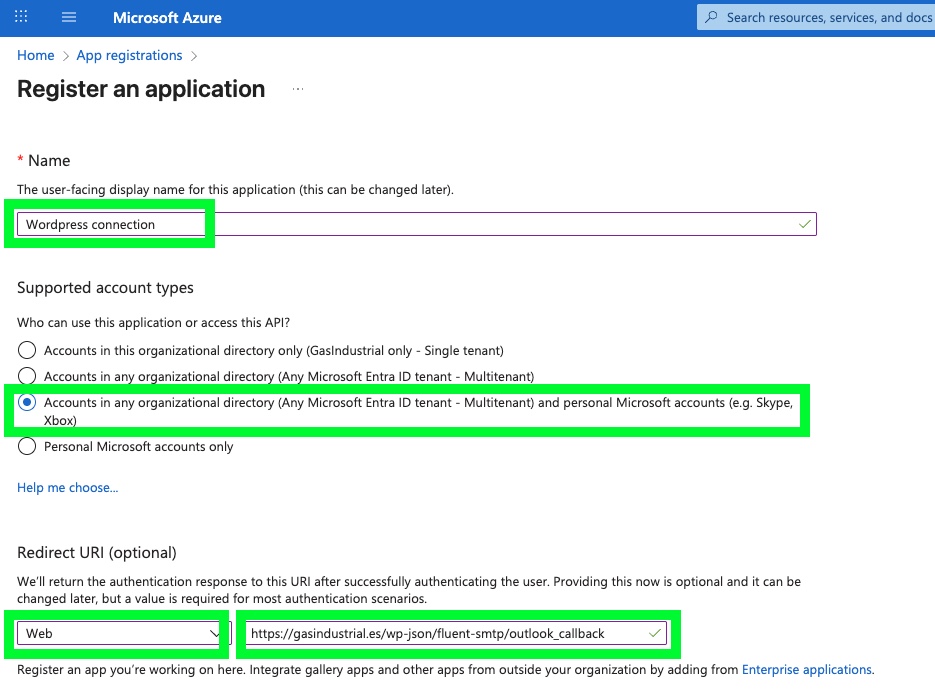 Registrar App en Azure