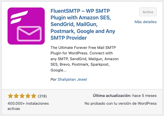 Plugin FluentSMTP en el repositorio de WordPress