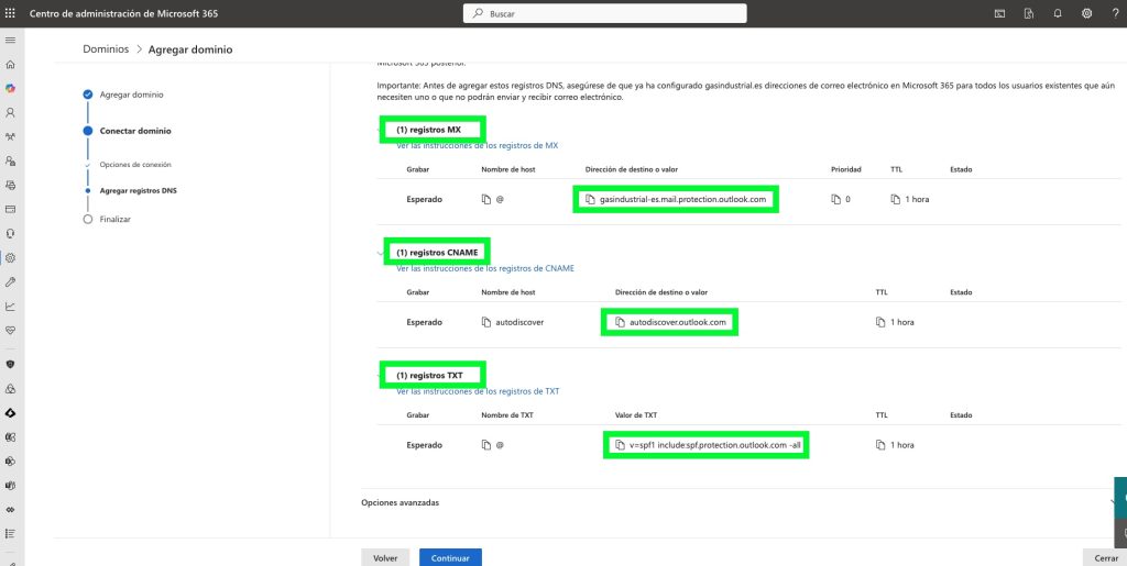 Registros DNS de Microsoft 365