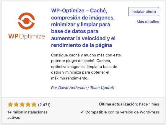 Plugin WP Optimize en el repositorio de WordPress