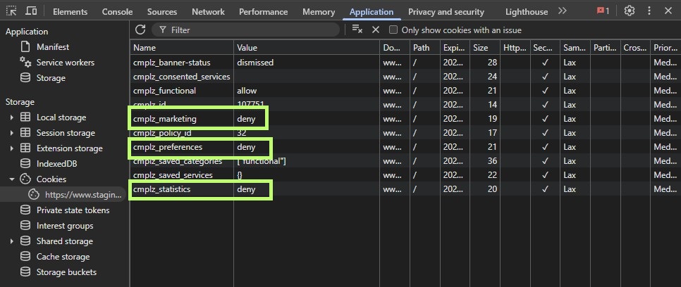 Identificar cookies rechazadas en el navegador